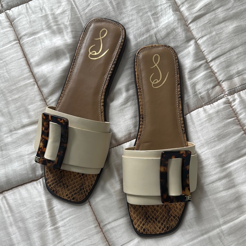 Sam Edelman Cream and Brown Slide Sandals